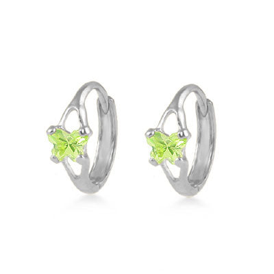 Baby 14K White Gold Huggie Hoop Earrings With Peridot C.Z. Butterfly 1