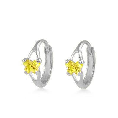 Baby 14K White Gold Huggie Hoop Earrings With Citrine C.Z. Butterfly 1