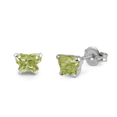 Children 14K White Gold Peridot C.Z. Butterfly Stud Earrings 1