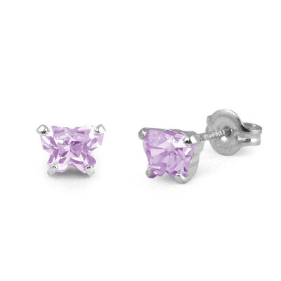 Children 14K White Gold Alexandrate C.Z. Butterfly Stud Earrings 1