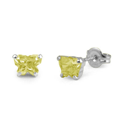 Children 14K White Gold Citrine C.Z. Butterfly Stud Earrings 1