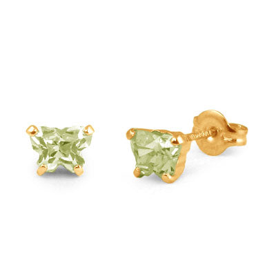 Children 14K Yellow Gold Peridot C.Z. Butterfly Stud Earrings 1