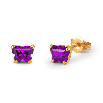 Children 14K Yellow Gold Amethyst C.Z. Butterfly Stud Earrings 1