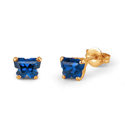 Children 14K Yellow Gold Sapphire C.Z. Butterfly Stud Earrings 1