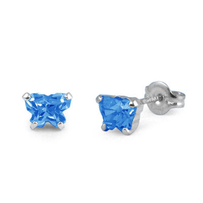 Children Sterling Silver Blue Topaz C.Z. Butterfly Stud Earrings 1