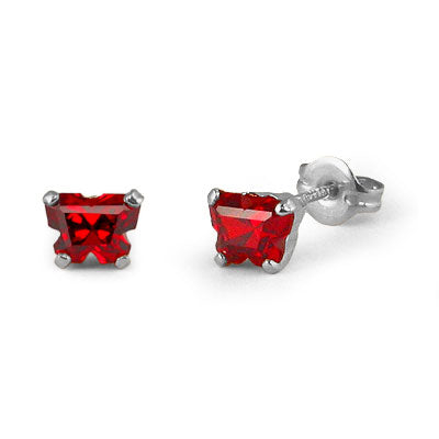 Children Sterling Silver Garnet C.Z. Butterfly Stud Earrings 1