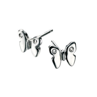 Kids Jewelry - Sterling Silver Diamond Butterfly Stud Earrings 1