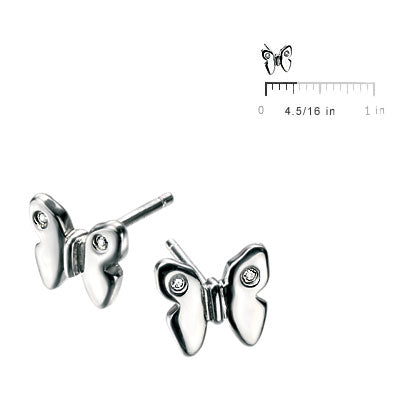 Kids Jewelry - Sterling Silver Diamond Butterfly Stud Earrings 2