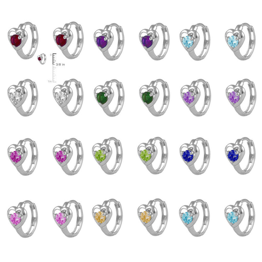 Baby And Toddler 14K White Gold Heart Shaped Birthstone Hoop Earrings 2