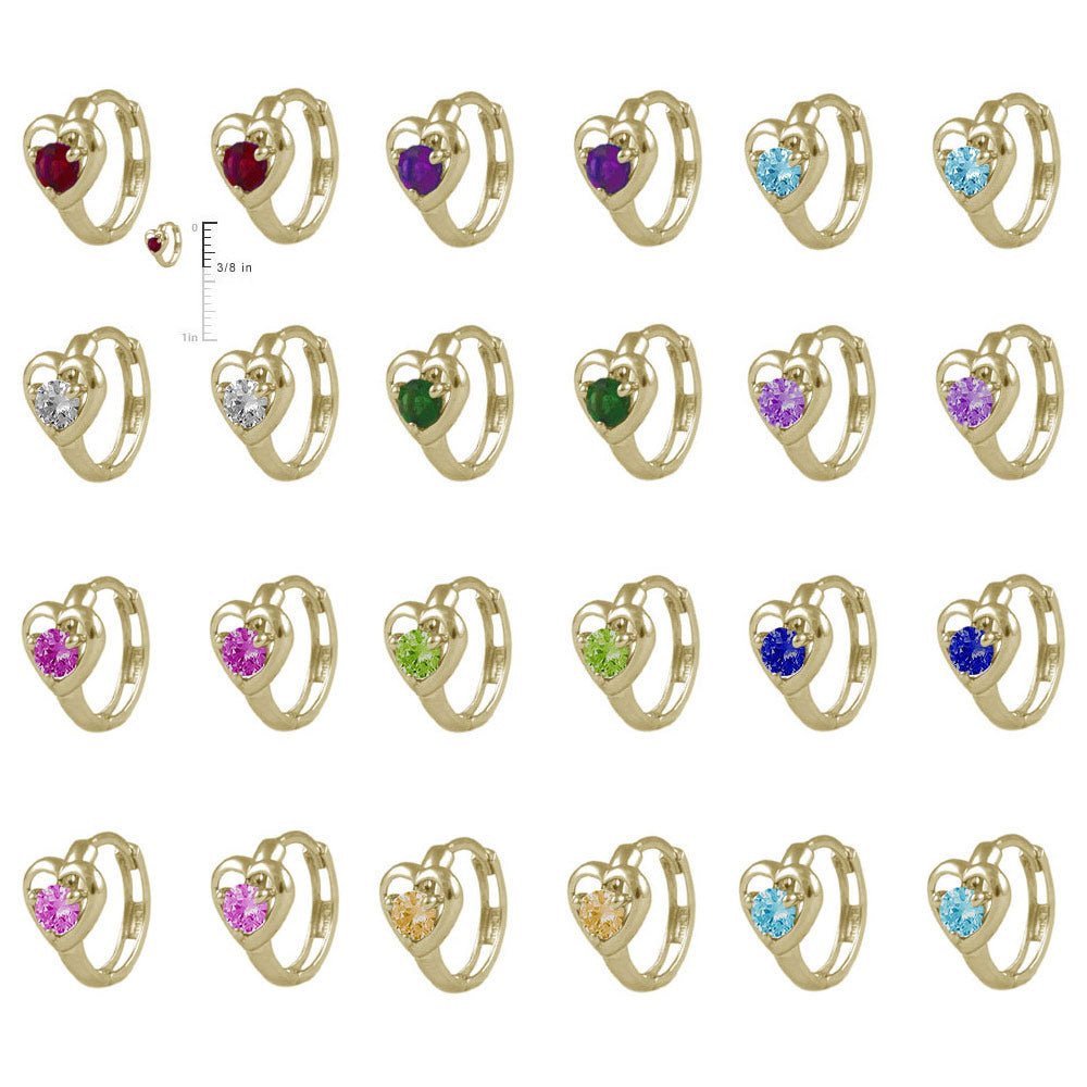 Baby And Toddler 14K Yellow Gold Heart Shaped Birthstone Hoop Earrings 2