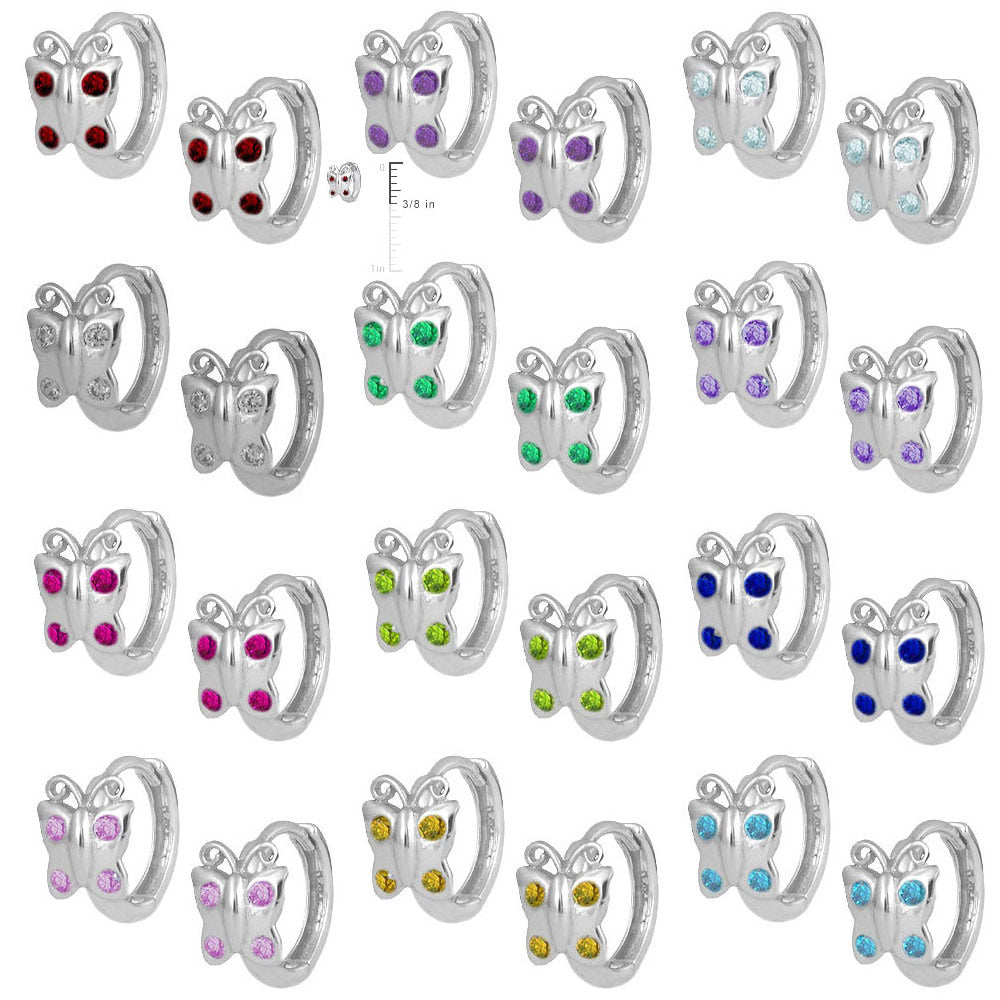 Sterling Silver Simulated Birthstone Butterfly Huggie Hoop Earrings For Girls 2