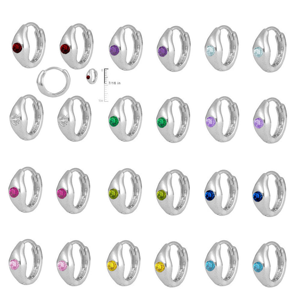 Children's Jewelry - Sterling Silver Birthstone Huggie Hoop Earrings 2