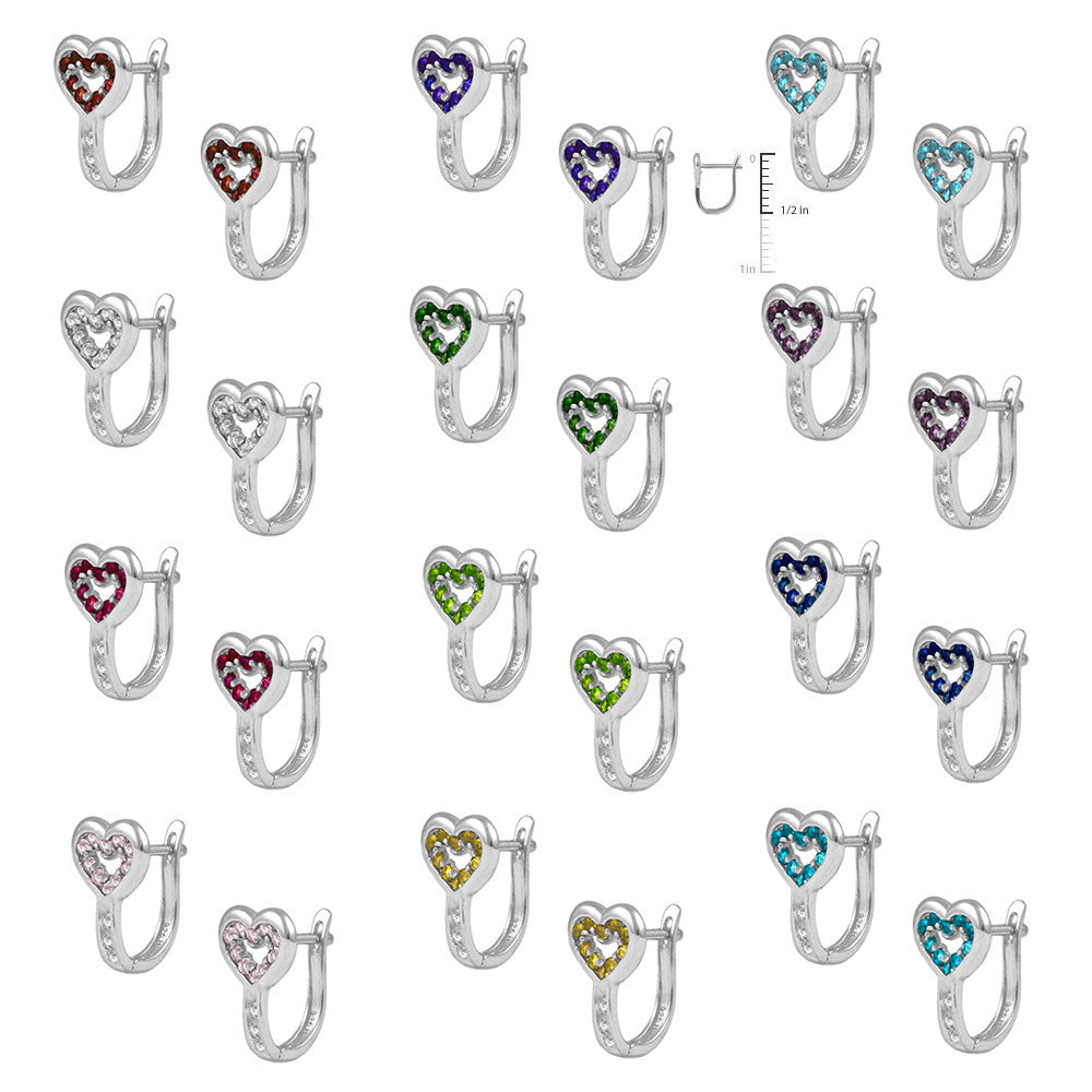 Children & Teens Sterling Silver Heart Shaped Birthstone Latch Back Earrings 2