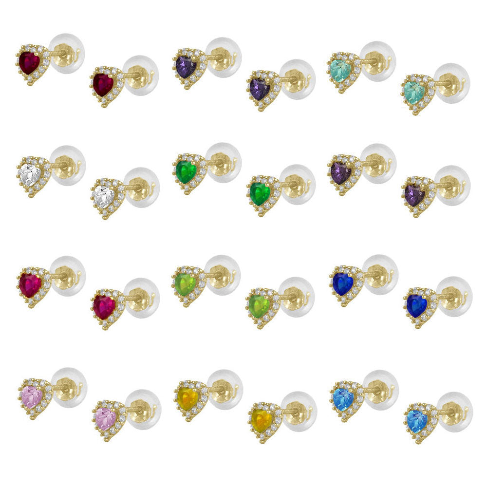 Little Girls 14K Yellow Gold Birthstone Silicone Back Heart Shaped Earrings 2