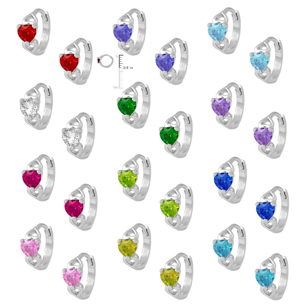 Baby & Toddler Girl 14K White Gold Heart Shaped Birthstone Hoop Earrings 2