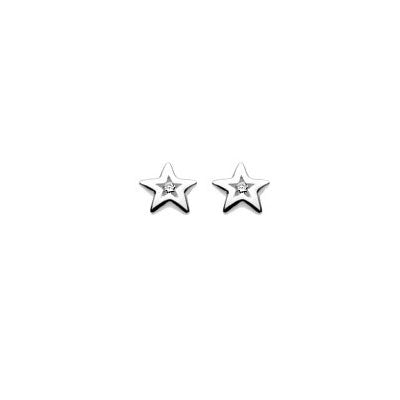 Children Jewelry - Sterling Silver Diamond Star Earrings 1