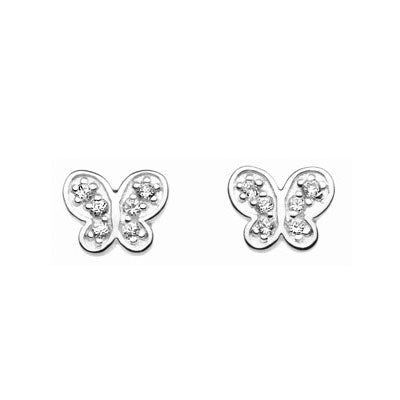 Kids Jewelry - Sterling Silver C.Z. Butterfly Stud Earrings For Girls 1