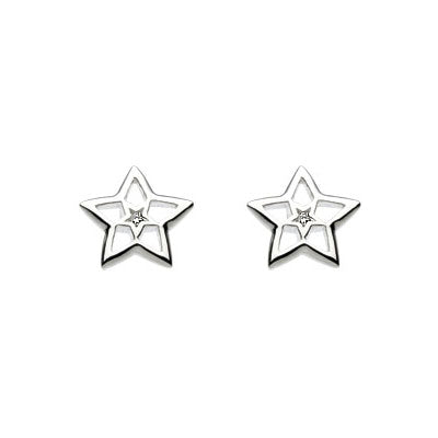 Girls Jewelry - Sterling Silver Open Star Diamond Children's Earrings 1