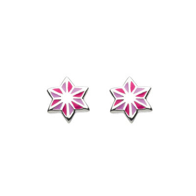Sterling Silver Enameled Pink Strip Star Girls Earrings 1