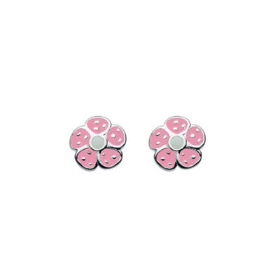 Sterling Silver Pink Enameled Flower Earrings For Girls 1