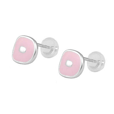 Kids Jewelry - Sterling Silver Color Enameled Initial Silicone Back Earrings