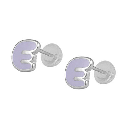 Kids Jewelry - Sterling Silver Color Enameled Initial Silicone Back Earrings