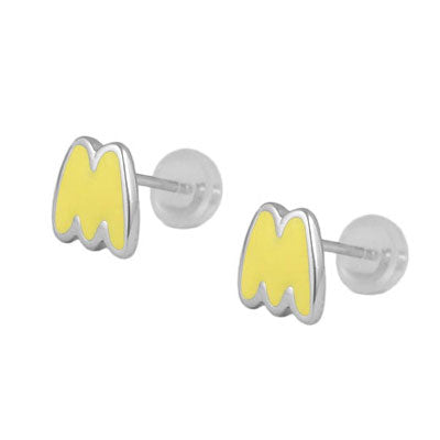 Kids Jewelry - Sterling Silver Color Enameled Initial Silicone Back Earrings