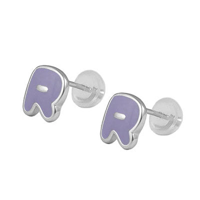 Kids Jewelry - Sterling Silver Color Enameled Initial Silicone Back Earrings