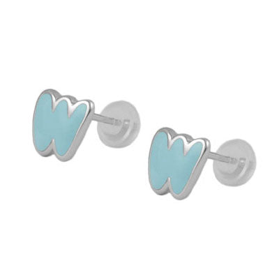 Kids Jewelry - Sterling Silver Color Enameled Initial Silicone Back Earrings