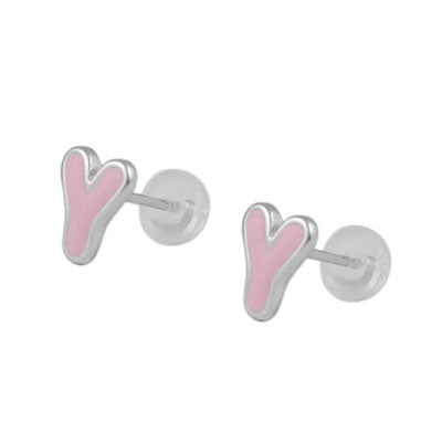 Kids Jewelry - Sterling Silver Color Enameled Initial Silicone Back Earrings