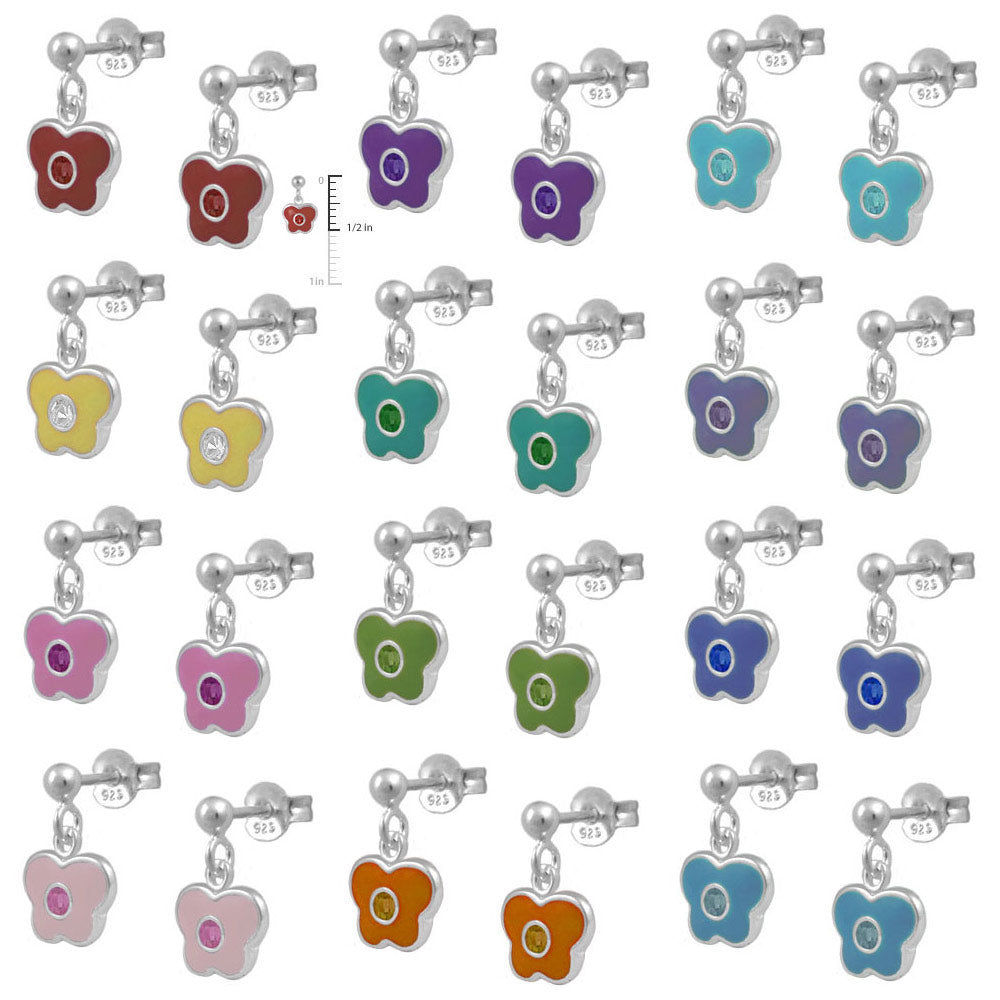 Girls Sterling Silver Birthstone Butterfly Dangling Earrings 2