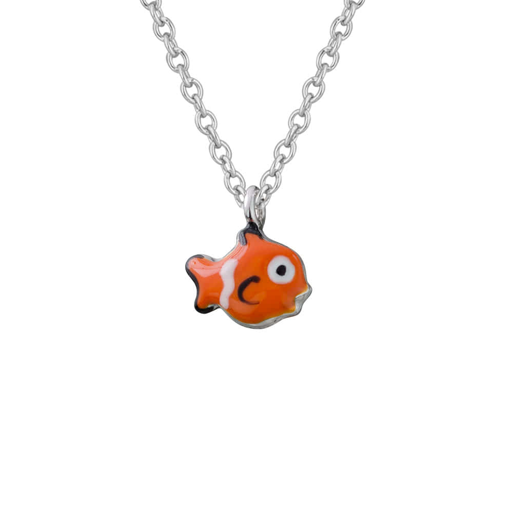 Children Jewelry - Sterling Silver Enameled Clown Fish Necklace (14, 15 in) 1