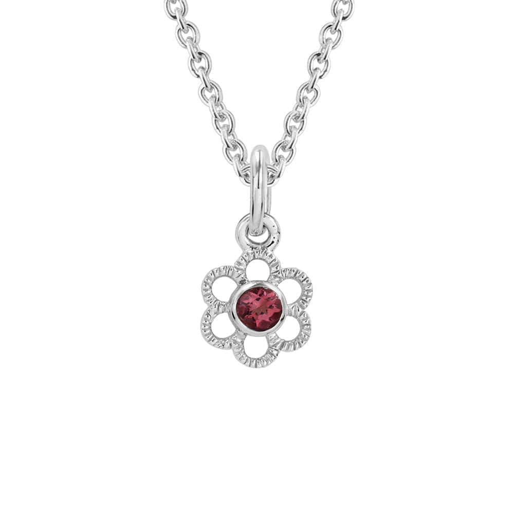 Girls Sterling Silver 12-Month Birthstone Flower Necklace (14, 15 in)