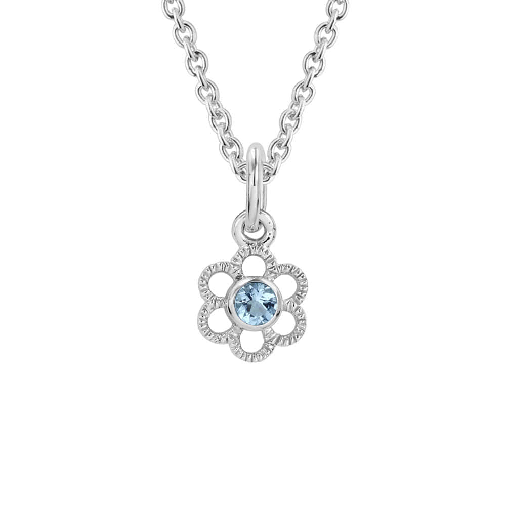 Girls Sterling Silver 12-Month Birthstone Flower Necklace (14, 15 in) 1