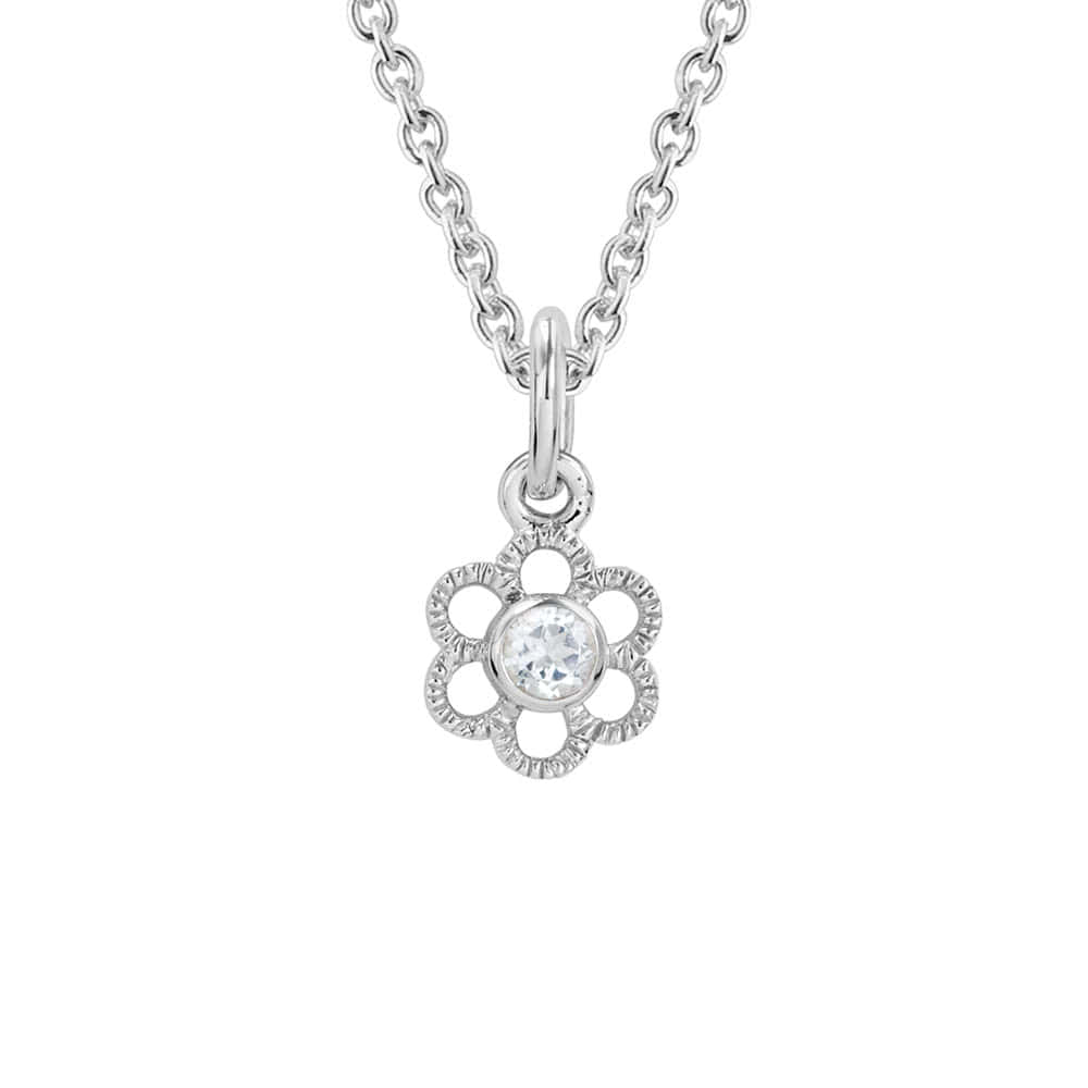 Girls Sterling Silver 12-Month Birthstone Flower Necklace (14, 15 in)