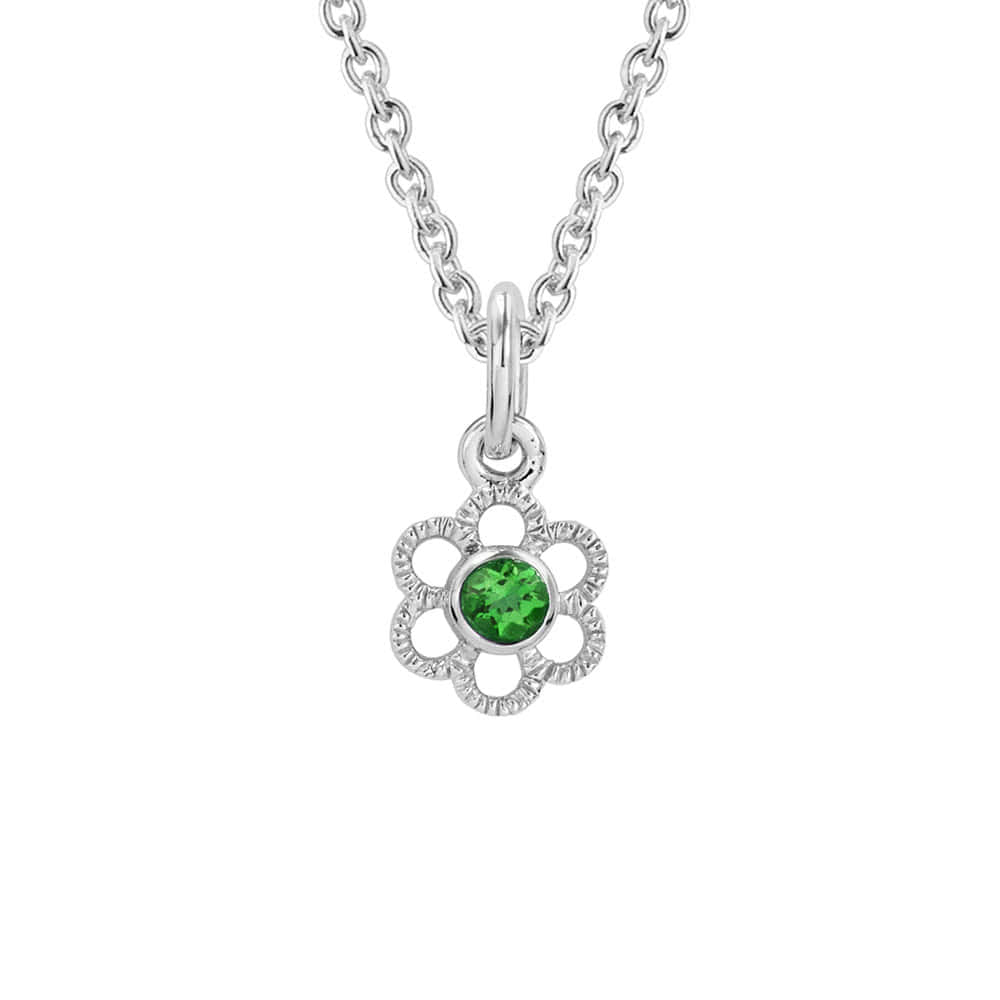 Girls Sterling Silver 12-Month Birthstone Flower Necklace (14, 15 in)