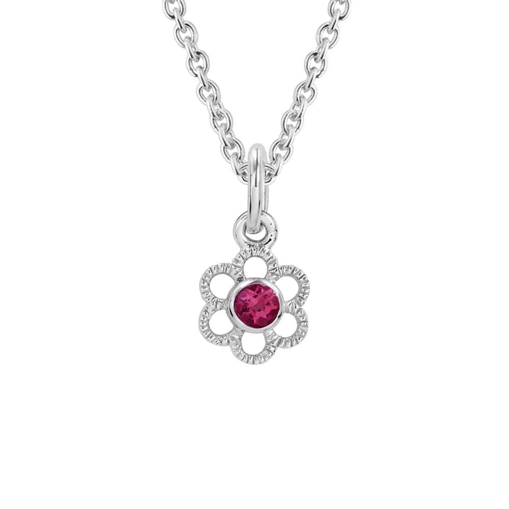 Girls Sterling Silver 12-Month Birthstone Flower Necklace (14, 15 in)