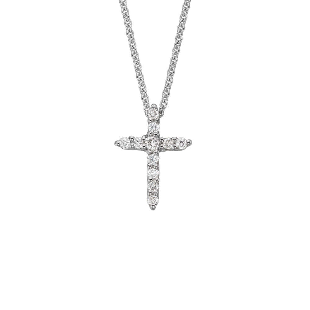14K Yellow/White Gold Diamond Cross Pendant Necklace For Girls (14, 15 in)