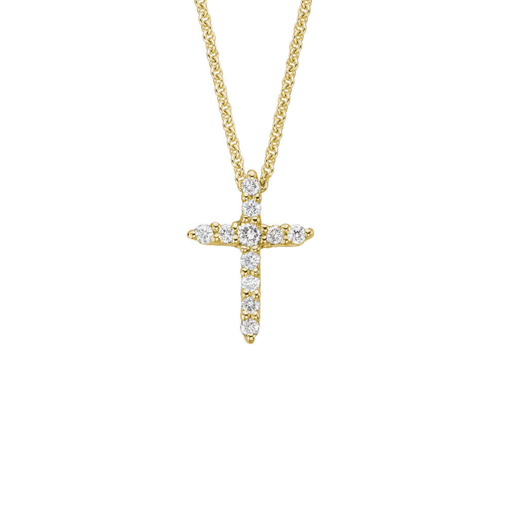 14K Yellow/White Gold Diamond Cross Pendant Necklace For Girls (14, 15 in) 1