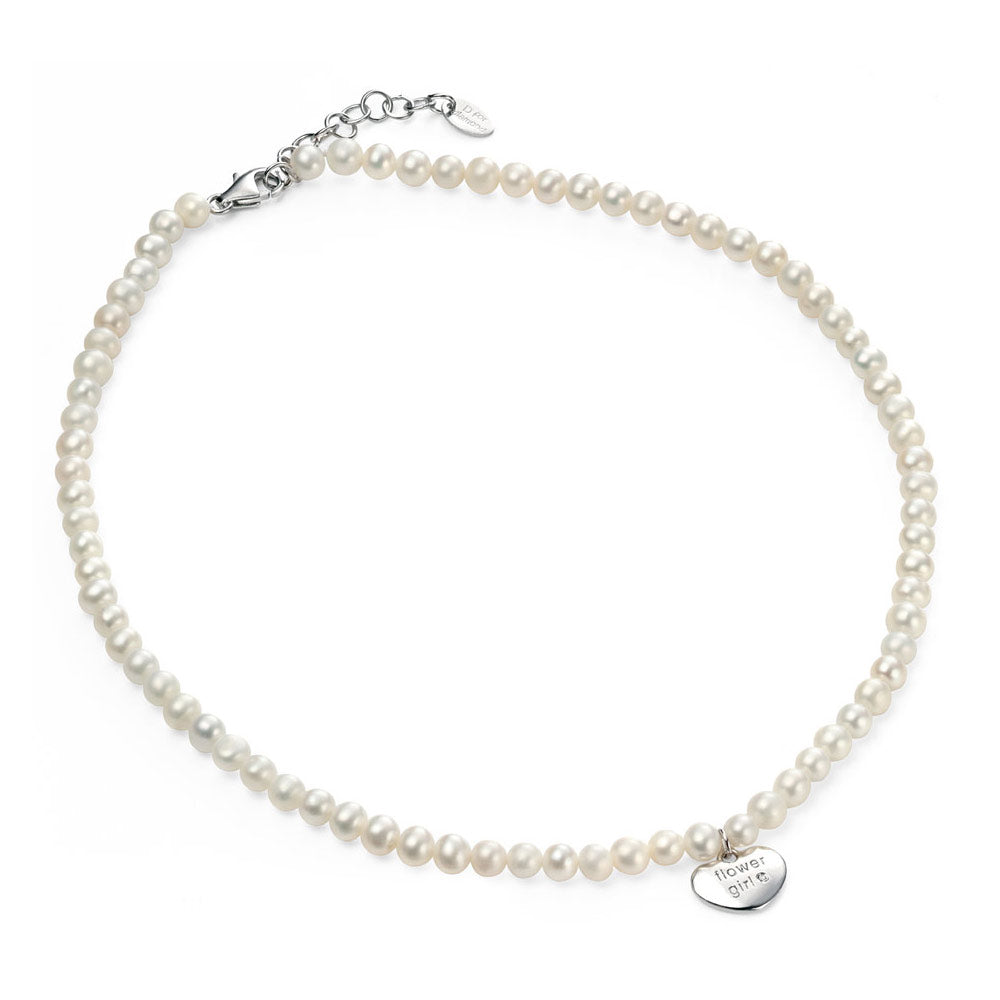 Loveify Silver Freshwater Cultured Pearl Flower Girl Diamond Heart Necklace (1 ...