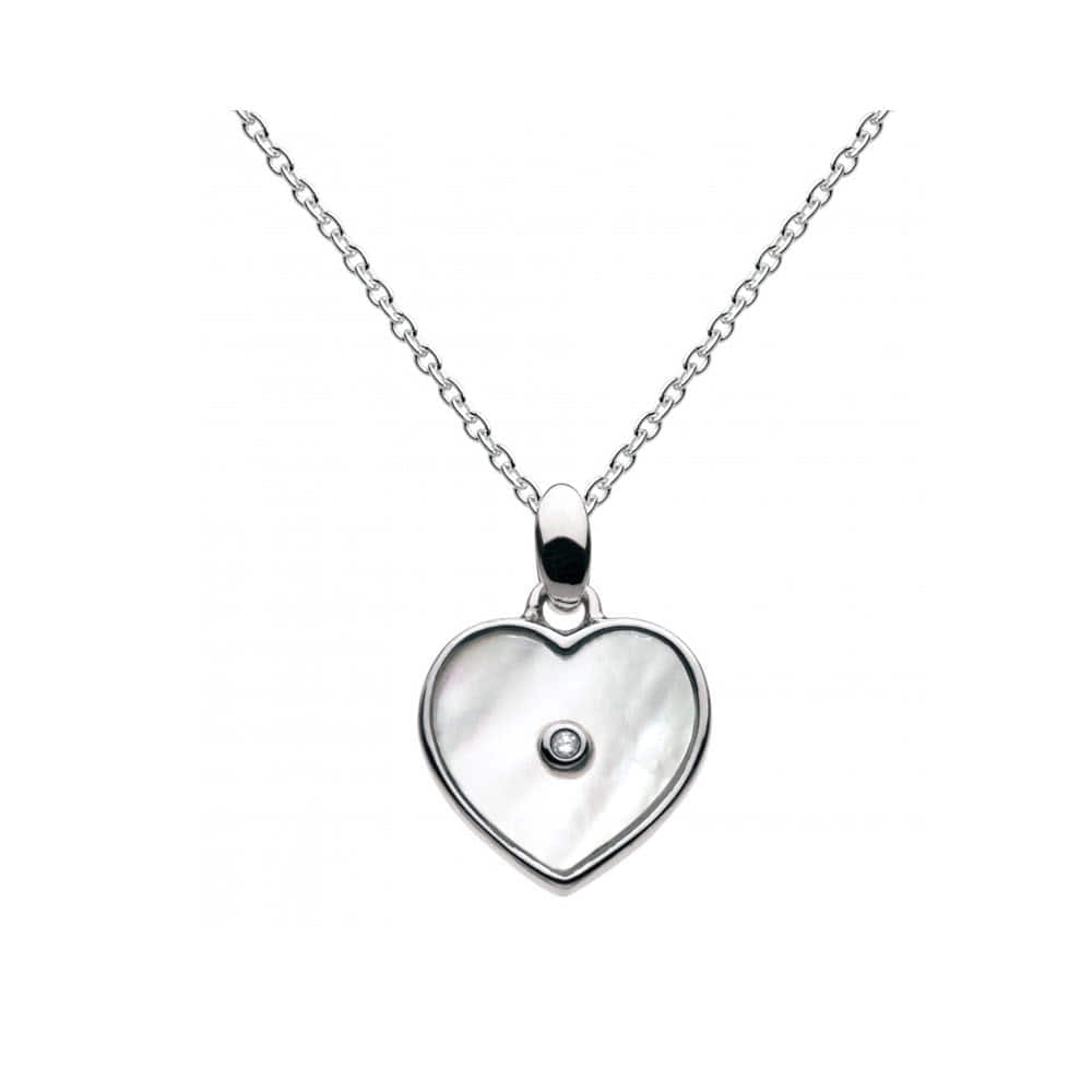 Girls Silver Mother of Pearl Diamond Flower/Heart/Butterfly Necklace (16-18 in)