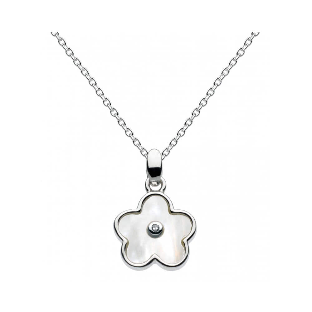Girls Silver Mother of Pearl Diamond Flower/Heart/Butterfly Necklace (16-18 in) 1