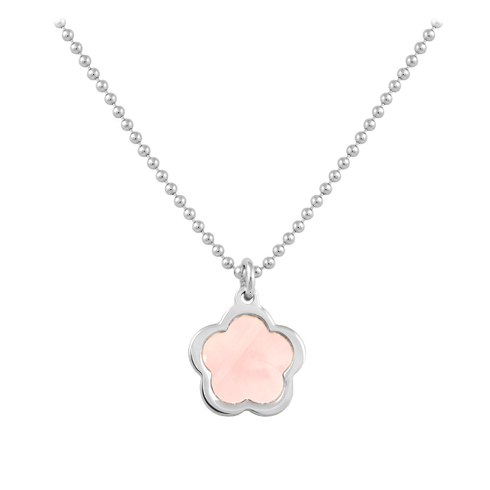 Sterling Silver White Or Pink Mother of Pearl Flower Necklace For Girls (15-16 1/2 in) 1