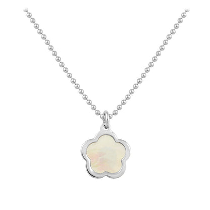 Sterling Silver White Or Pink Mother of Pearl Flower Necklace For Girls (15-16 1/2 in)