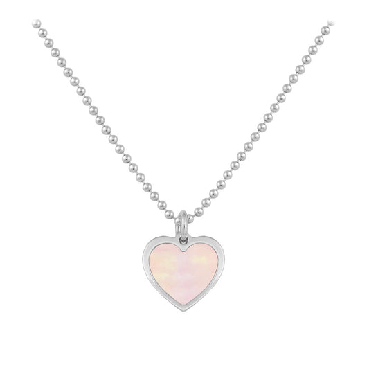 Sterling Silver White Or Pink Mother of Pearl Heart Necklace For Girls (15-16 1/2 in) 1