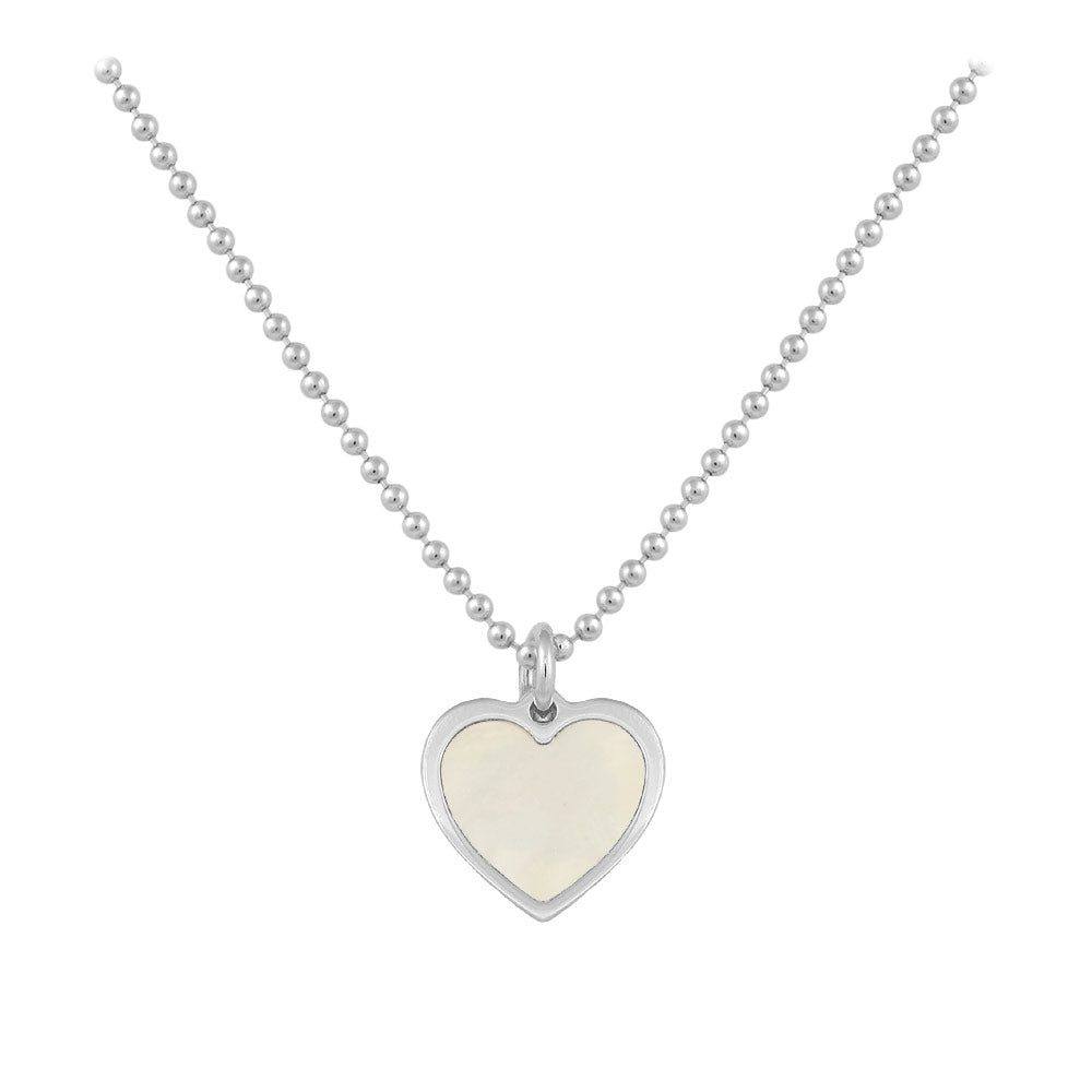 Sterling Silver White Or Pink Mother of Pearl Heart Necklace For Girls (15-16 1/2 in)