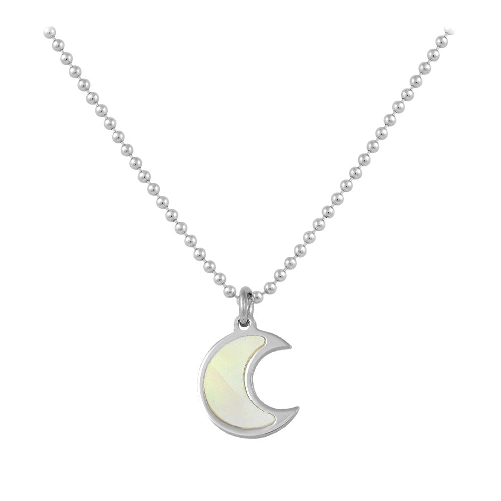 Sterling Silver White Or Pink Mother of Pearl Half Moon Necklace For Girls (15-16 1/2 in) 1