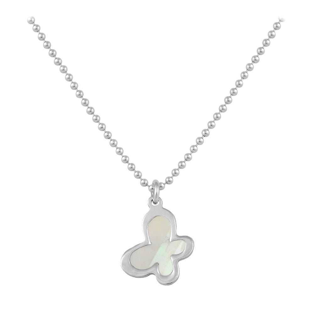 Sterling Silver White Or Pink Mother of Pearl Butterfly Necklace For Girls (15-16 1/2 in) 1