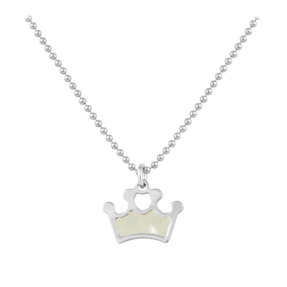 Sterling Silver White Or Pink Mother of Pearl Crown Necklace For Girls (15-16 1/2 in)