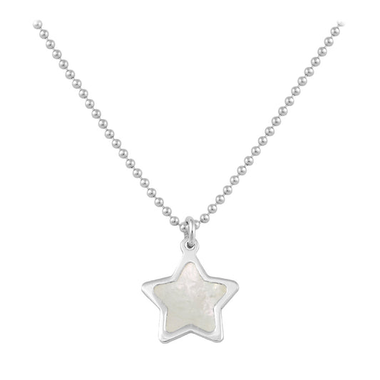 Sterling Silver White Mother of Pearl Star Necklace For Girls (15-16 1/2 in) 1